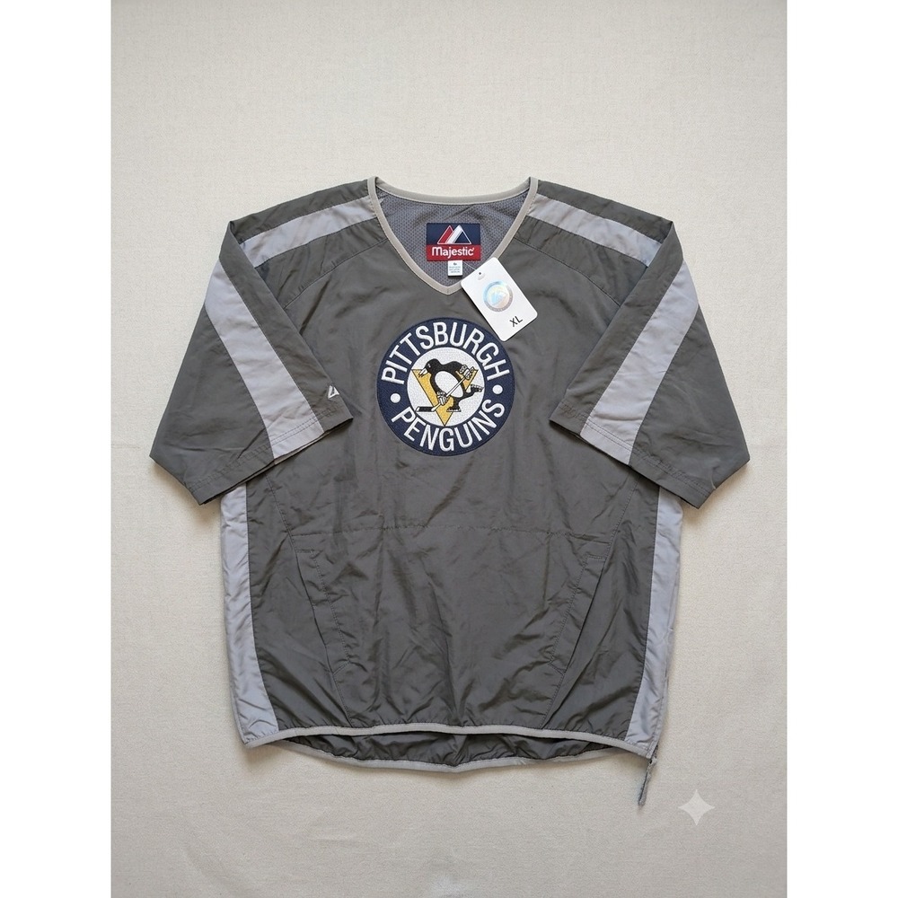 Majestic Pittsburgh Penguins NHL Windbreaker Warm-up Grey Mens‎  XL Pullover